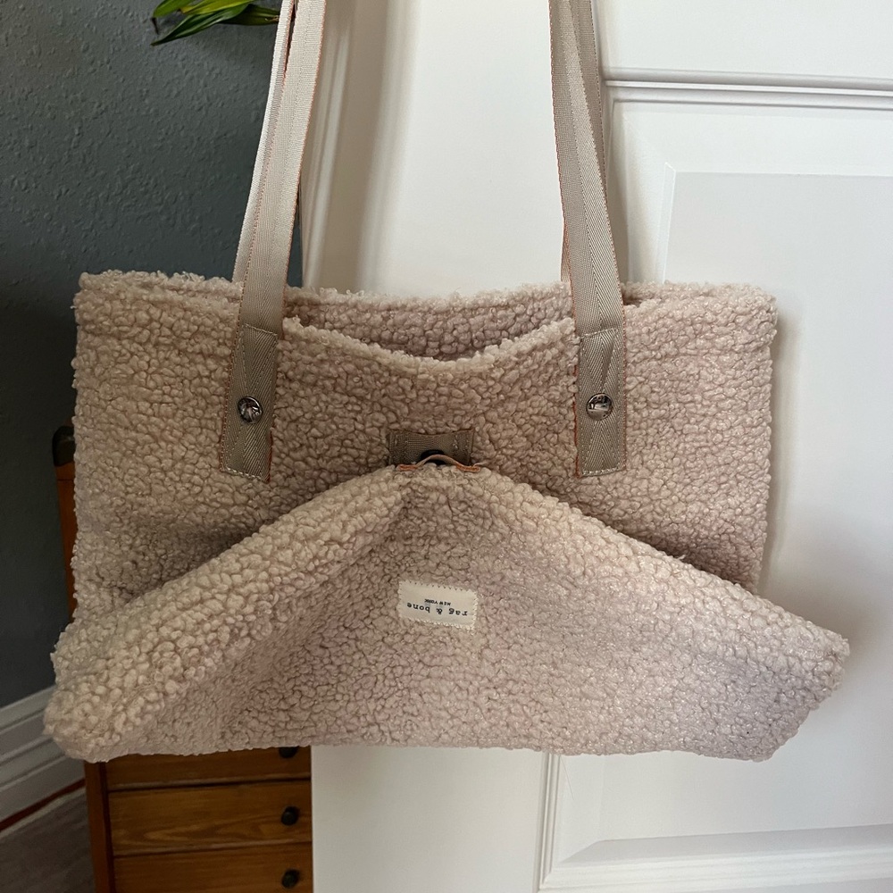 rag & bone Cream Sherpa Tote Faux Shearling Shopper Bag - Picture 4 of 11